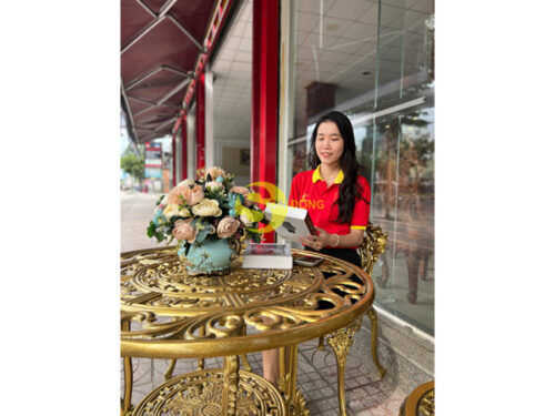 Bộ bàn ghế sân vườn hoa hồng 6 ghế bàn tròn - NTBG0116 - Hình ảnh 2