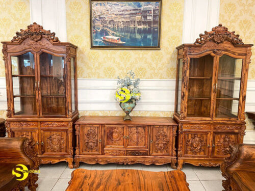 Tủ tivi gỗ cẩm lai phong cách hoàng gia - TTV412
