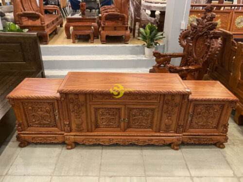 Tủ Tivi Cổ Điển Louis Hoa Hồng 2 Cấp 2.4m