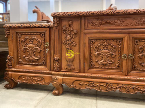Tủ Tivi Cổ Điển Louis Hoa Hồng 2 Cấp 2.4m