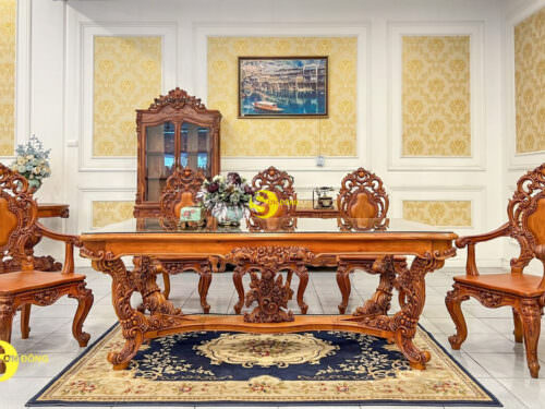 Bàn ăn cổ điển Louis Fidia gỗ gõ đỏ cao cấp BA232