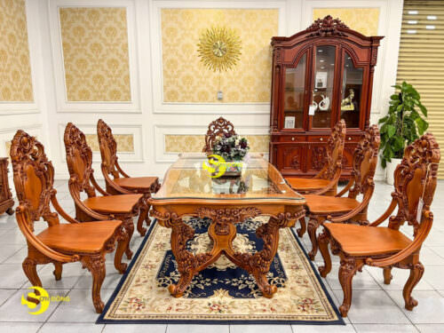 Bàn ăn cổ điển Louis Fidia gỗ gõ đỏ cao cấp BA232