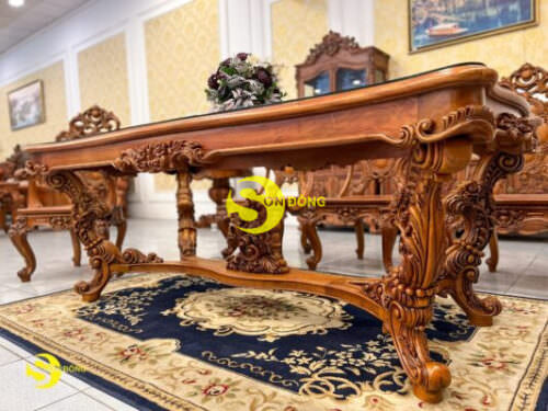 Bàn ăn cổ điển Louis Fidia gỗ gõ đỏ cao cấp BA232