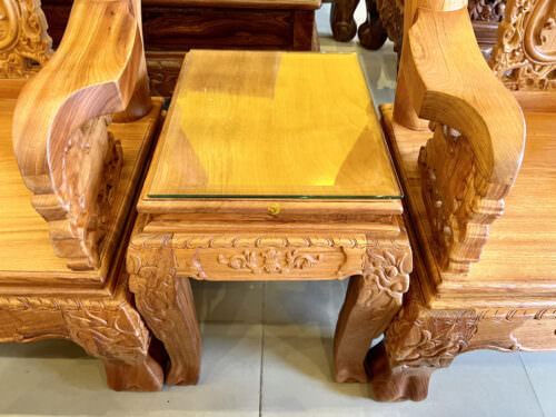 Bộ bàn ghế gõ đỏ chạm bát mã truy phong gõ đỏ mặt liền 6 món tay 12 BBG339 - Hình ảnh 6