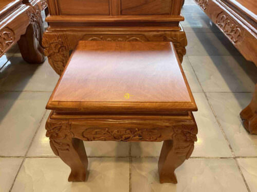 Bộ bàn ghế gõ đỏ chạm đào tay rồng tựa phúc lộc thọ mặt liền tay 12 BBG158 - Hình ảnh 8