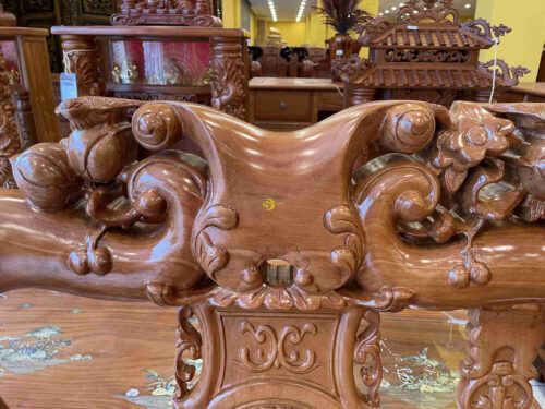 Bộ bàn ghế gõ đỏ chạm đào tay rồng tựa phúc lộc thọ mặt liền tay 12 BBG158 - Hình ảnh 4