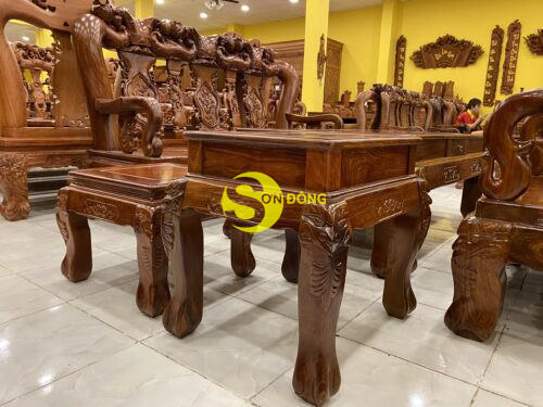 Bộ bàn ghế gỗ hương chạm đào vân tuyển tựa liền 6 món tay 16 BBG366 - Ảnh 2