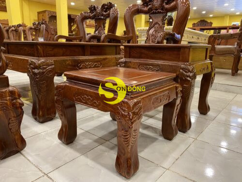 Bộ bàn ghế gỗ hương chạm đào vân tuyển tựa liền 6 món tay 16 BBG366 - Ảnh 7