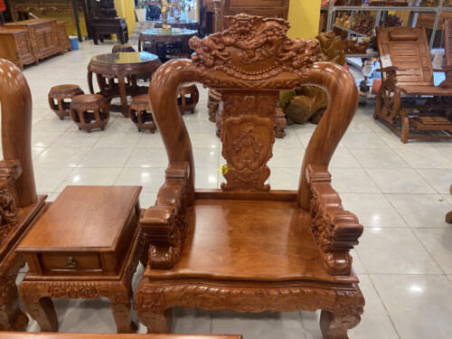Bộ bàn ghế hương đá nghê đỉnh tay lân mặt liền 6 món tay 12 BBG380 - Hình ảnh 4
