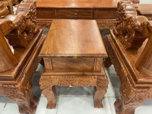 Bộ bàn ghế hương đá nghê đỉnh tay lân mặt liền 6 món tay 12 BBG380 - Hình ảnh 3