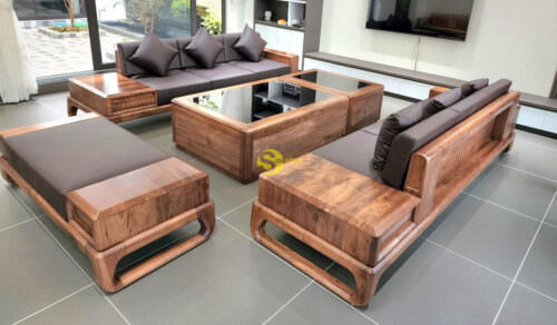 Bàn ghế sofa gỗ óc chó cao cấp Châu Mỹ – SFOC002