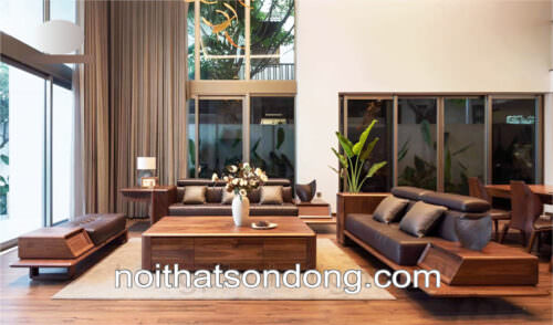 Sofa phòng khách gỗ óc chó nhập khẩu – SFOC005