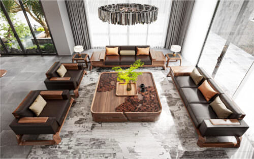 Bộ sofa phòng khách gỗ óc chó cao cấp– SFOC006
