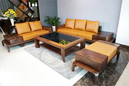 Bộ ghế sofa gỗ óc chó sang trọng tinh tế – SFOC008