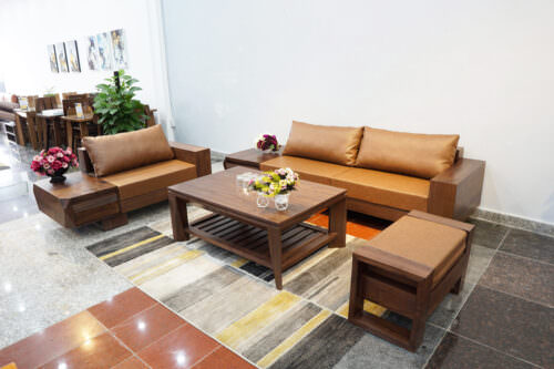 Bộ sofa gỗ óc chó nhỏ gọn sang trọng – SFOC012