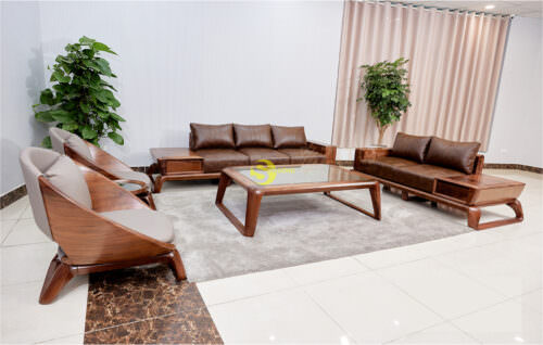 Bàn ghế sofa phòng khách gỗ óc chó được yêu thích – SFOC015