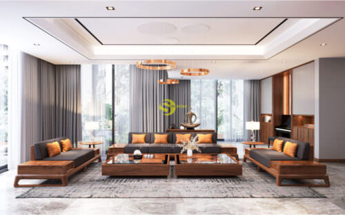 Bộ bàn ghế sofa gỗ óc chó hoành tráng cao cấp – SFOC016