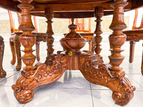 Bộ bàn ăn tròn gỗ cẩm lai cẩn nu BBA4368T