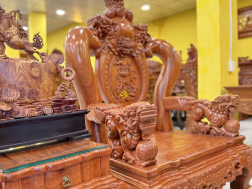 Bộ bàn ghế hương đá nghê đỉnh 2 mặt BBG382