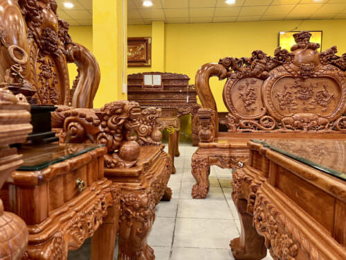 Bộ bàn ghế hương đá nghê đỉnh 2 mặt BBG382