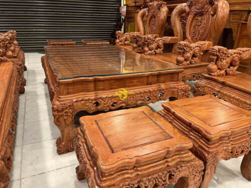 Bộ bàn ghế hương đá nghê đỉnh 2 mặt