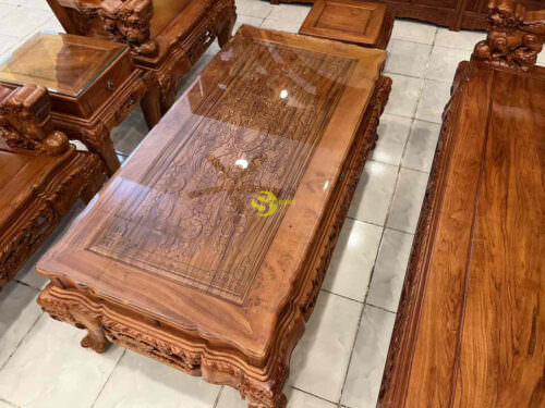 Bộ bàn ghế rồng khuỳnh gỗ hương đá tay 12 BBG602 - Hình ảnh 11