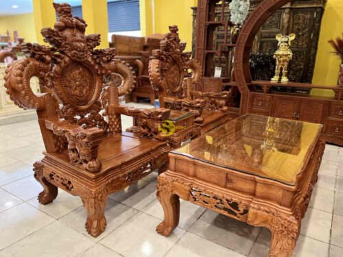 Bộ bàn ghế rồng khuỳnh gỗ hương đá tay 12 BBG602 - Hình ảnh 7