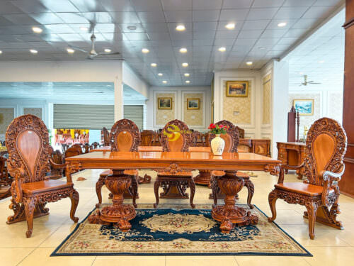 Bộ bàn ăn Hoàng gia Louis Fidia Gỗ nguyên tấm - Hình ảnh 8