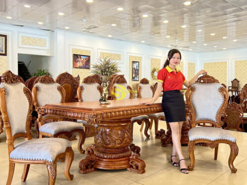 Bộ bàn ăn gỗ gõ đỏ cổ điển