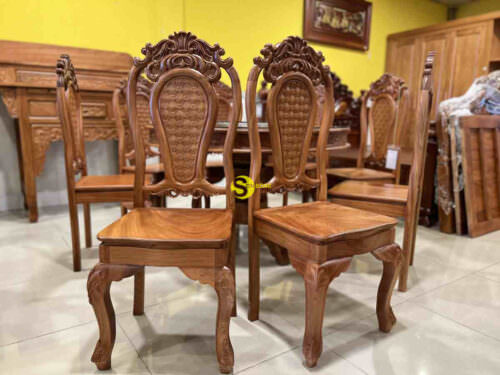 Bộ bàn ghế phòng ăn tròn gỗ gõ đỏ BBA2128T
