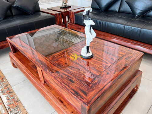 Bộ sofa góc sang trọng gỗ Cẩm Lai 5 món bọc da bò Ý- SF410