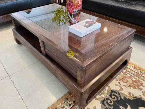 Bộ sofa góc sang trọng gỗ óc chó bọc da bò ý 5 món BBG712