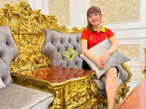 Bộ sofa hoàng gia bọc vải 8 món dát vàng Full siêu VIP SF66