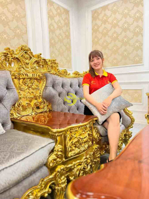 Bộ sofa hoàng gia bọc vải 8 món dát vàng Full siêu VIP SF66