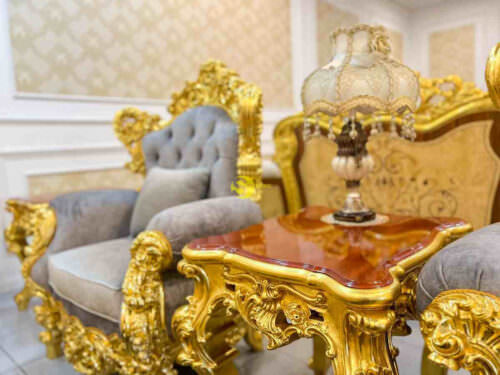 Bộ sofa hoàng gia bọc vải 8 món dát vàng Full siêu VIP SF66