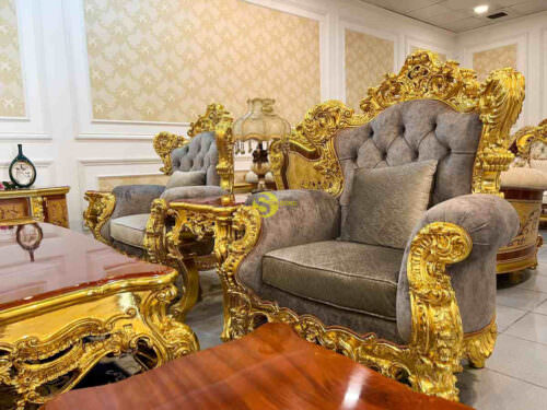 Bộ sofa hoàng gia bọc vải 8 món dát vàng Full siêu VIP SF66