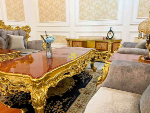 Bộ sofa hoàng gia bọc vải 8 món dát vàng Full siêu VIP SF66