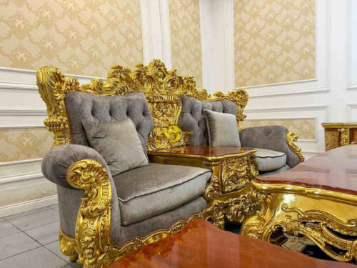 Bộ sofa hoàng gia bọc vải 8 món dát vàng Full siêu VIP SF66