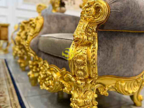 Bộ sofa hoàng gia bọc vải 8 món dát vàng Full siêu VIP SF66