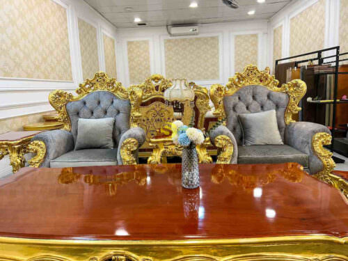 Bộ sofa hoàng gia bọc vải 8 món dát vàng Full siêu VIP SF66