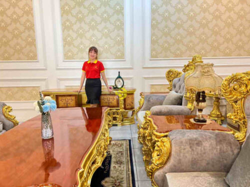 Bộ sofa hoàng gia bọc vải 8 món dát vàng Full siêu VIP SF66