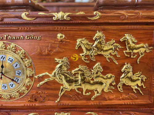 Tranh đồng hồ bát mã dát vàng T1826