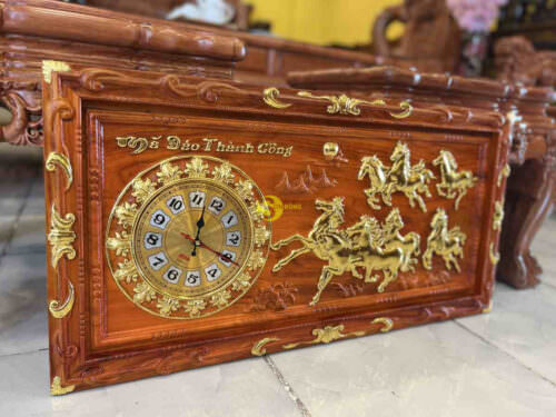 Tranh đồng hồ bát mã dát vàng T1826