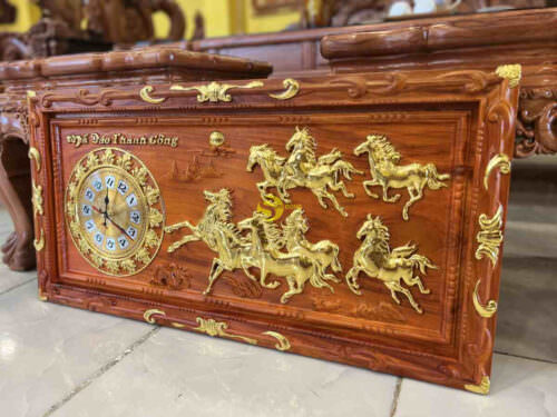 Tranh đồng hồ bát mã dát vàng T1826