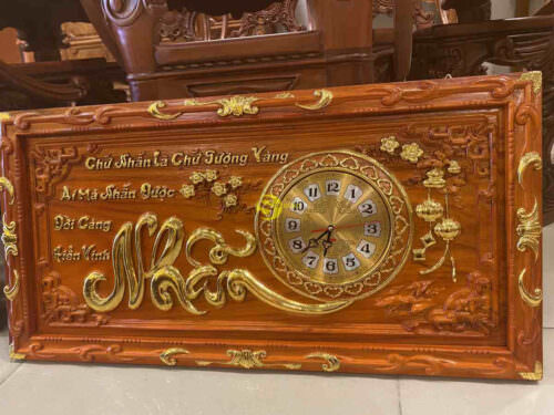 Tranh đồng hồ dát vàng chữ Nhẫn T18113