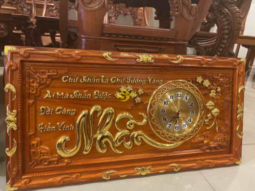 Tranh đồng hồ dát vàng chữ Nhẫn T18113