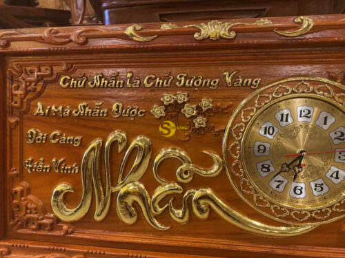 Tranh đồng hồ dát vàng chữ Nhẫn T18113