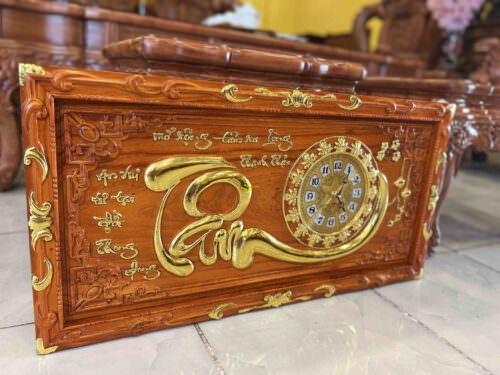 Tranh đồng hồ chữ tâm giác vàng T1828