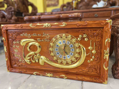 Tranh đồng hồ chữ tâm giác vàng T1828