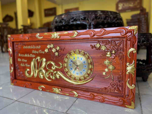 Tranh đồng hồ gỗ hương đá chữ nhẫn T1845